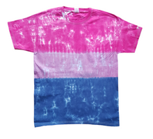 Load image into Gallery viewer, Gay Pride Bisexual flag shirt - Tie dye short sleeve shirt (adult &amp; children sizes) - Customisable Gay Pride flag colours