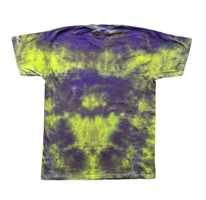 Back view of the green and purple tie dye halloween shirt