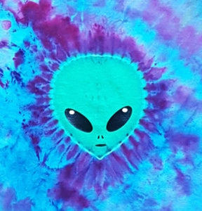 Closeup of the green Alien face showing black mouth and eyes detail