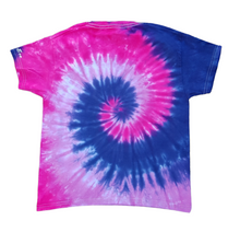 Load image into Gallery viewer, Bisexual flag spiral pattern tie dye shirt for Gay Pride - Back view