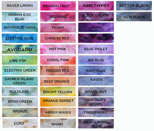 Colour chart of available dyes for customisation options