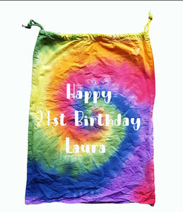 Personalised Happy Birthday gift bag - Tie dye gift bag (Multiple sizes) - colours customisable