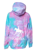 Load image into Gallery viewer, Personalised horse riding hoodie - Tie dye unisex hoodie (adult &amp; children sizes) - Colours customisable